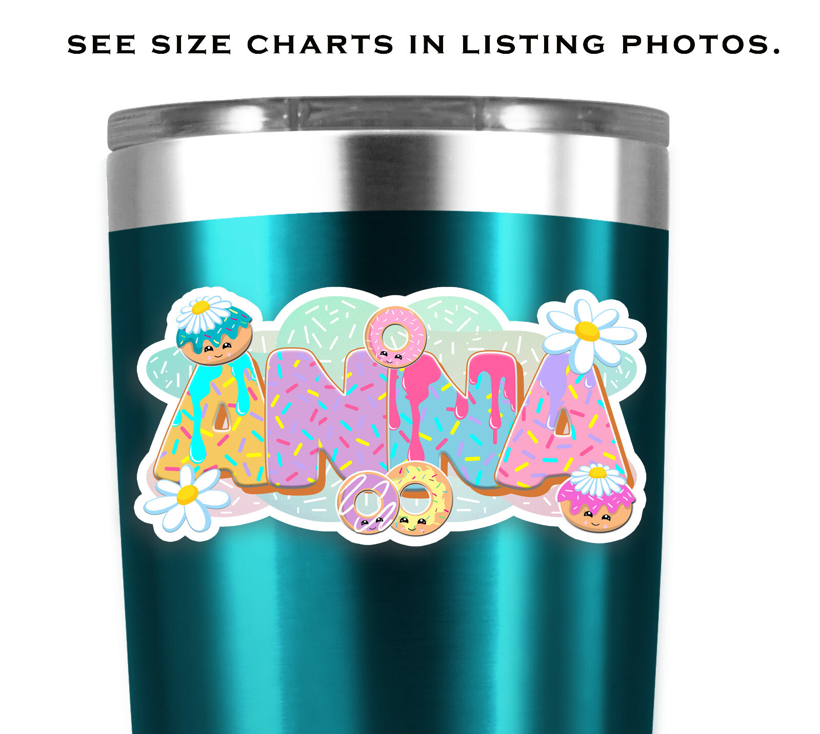 Custom Name Stickers • Waterproof Vinyl • Cute Donut Design • Sweet Lovers Gift