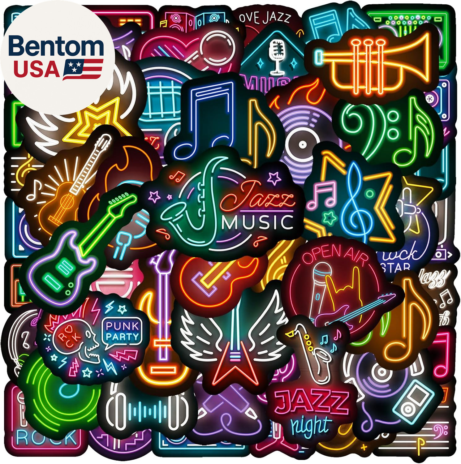 100Pcs Neon Music Waterproof Vinyl Stickers – Music Band Decor & Party Favors fo