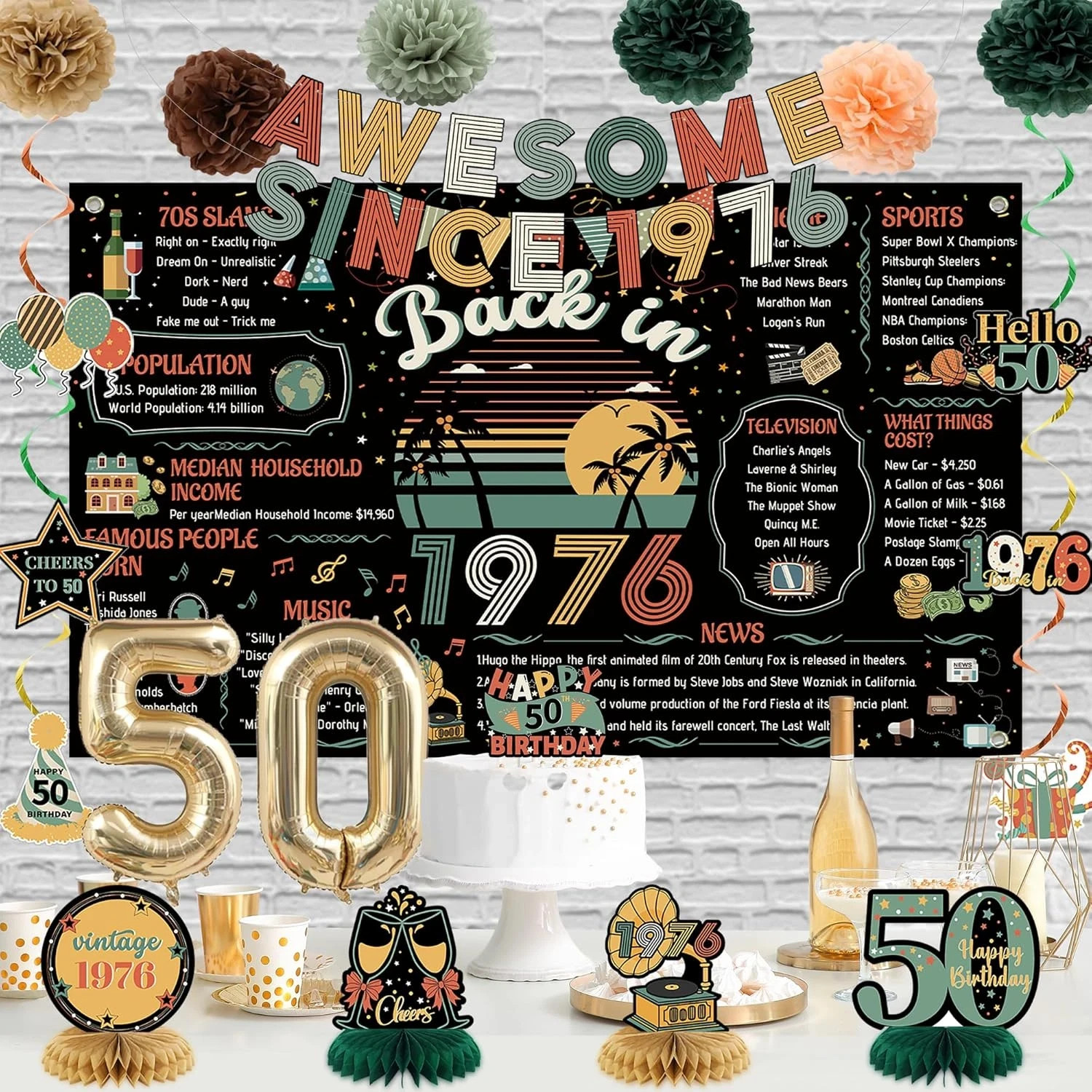 50Th Birthday Decorations Men Women, Colorful Vintage Back in 1976 Poster Cheers