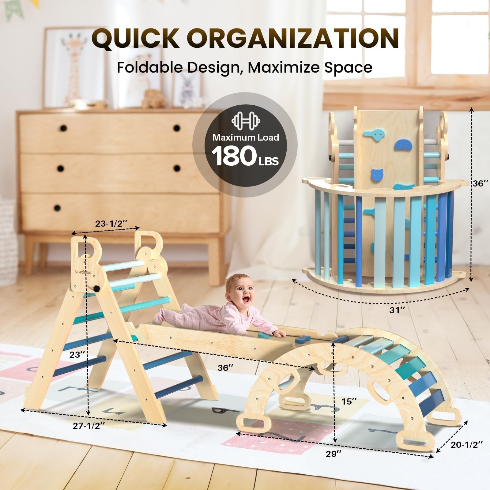 BlueWood Pikler Triangle Set – Sky Blue w/Car-Sky Blue