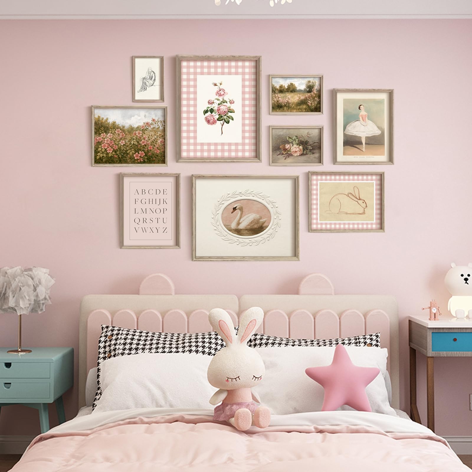 Vodefoad Pink Nursery Wall Art Set Retro Baby Girl Nursery Wall Decor Cute Ki…