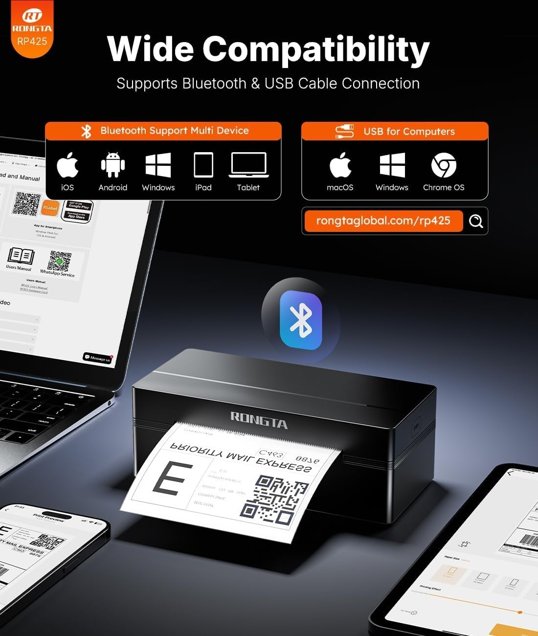 Bluetooth Shipping Label Printer, Wireless 4X6 Thermal Label Printer for Shippin