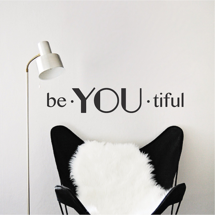 Be You Tiful Vinyl Lettering Decal Sticker, Fun Pretty Beautiful Wall Art, 43i