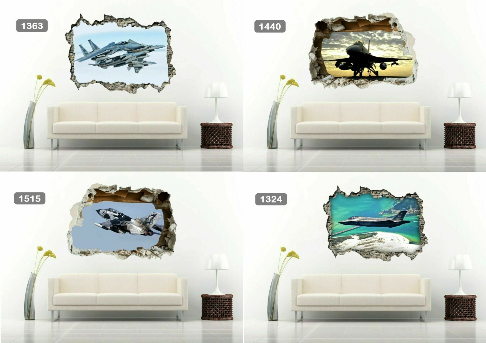 Military Aircrafts Air Force Jets Airplane 3D Wall Sticker Vinyl Decal Art Mural