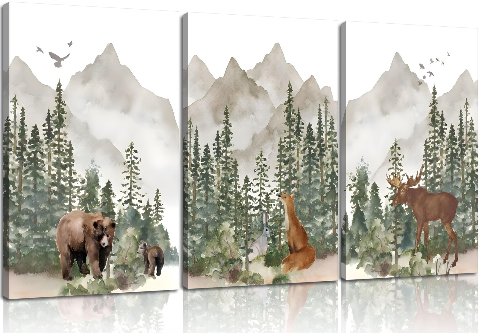 3Pcs Woodland Nursery Wall Art Wild Animals Posters Pictures Foggy Forest Can…