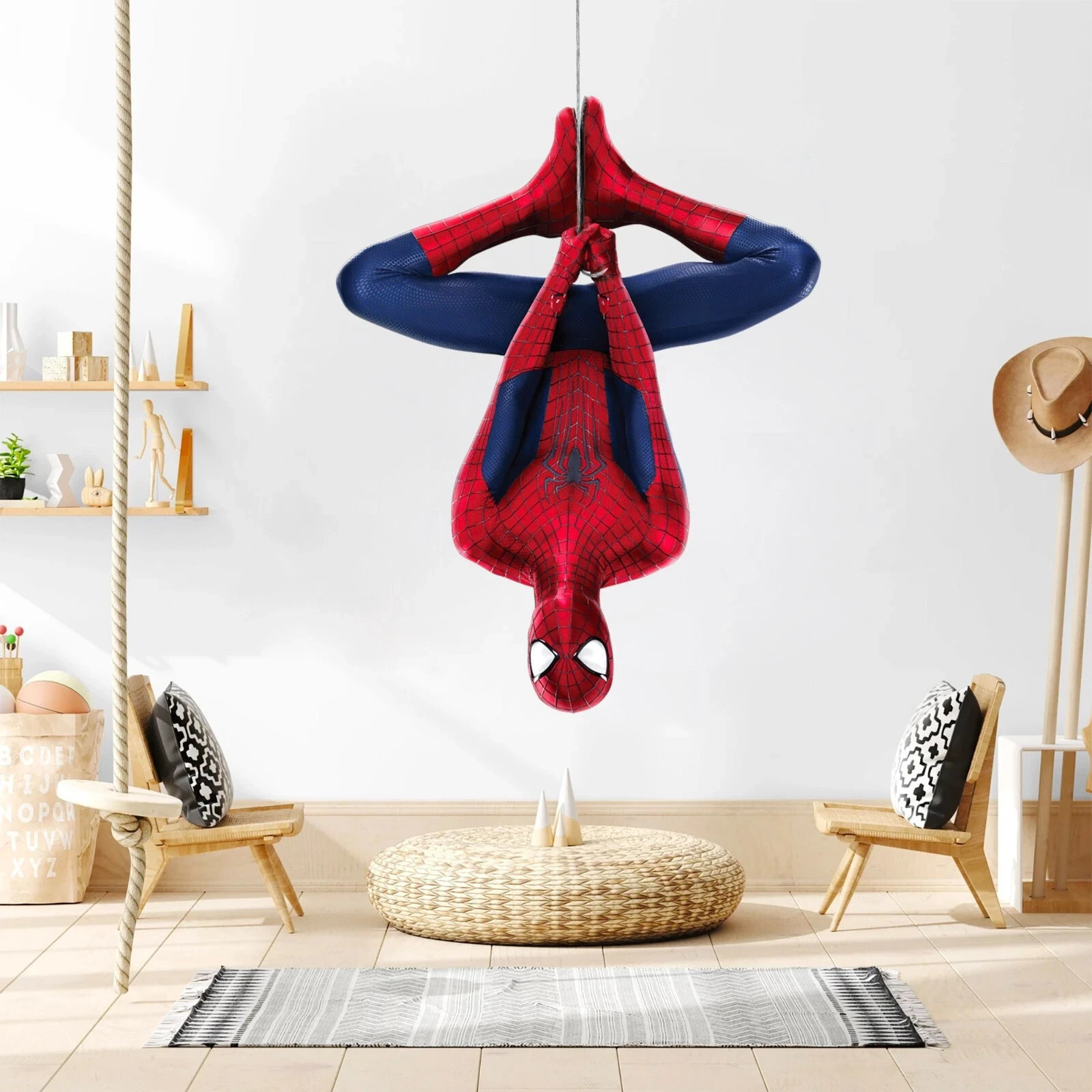 Spider Man Hanging Wall Sticker Superhero Vinyl Decal for Kids Room Decor Home
