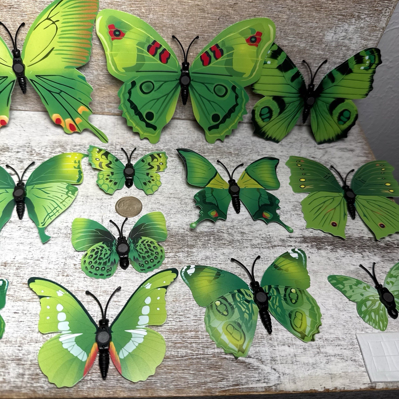 Lot of 12 3D Realistic Butterfly Wall Stickers Different Sizes, Shapes GREEN New