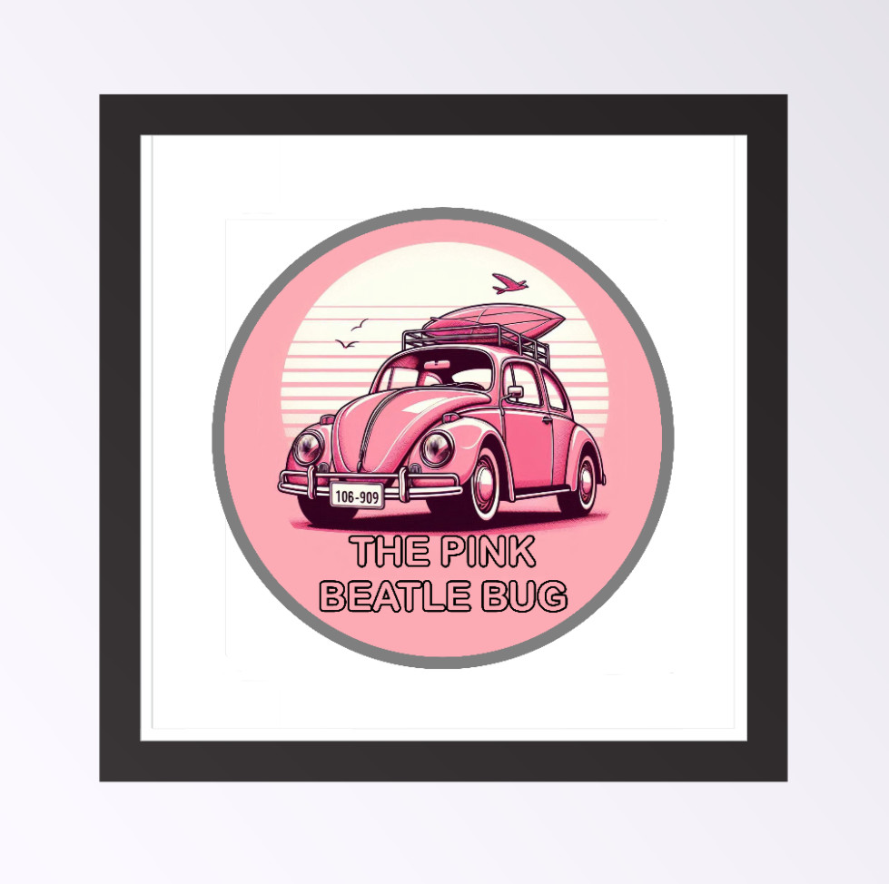 Car Classics "VW Beatle Bug Pink " – 4" Handcrafted Vinyl Decal Vehicle Cooler