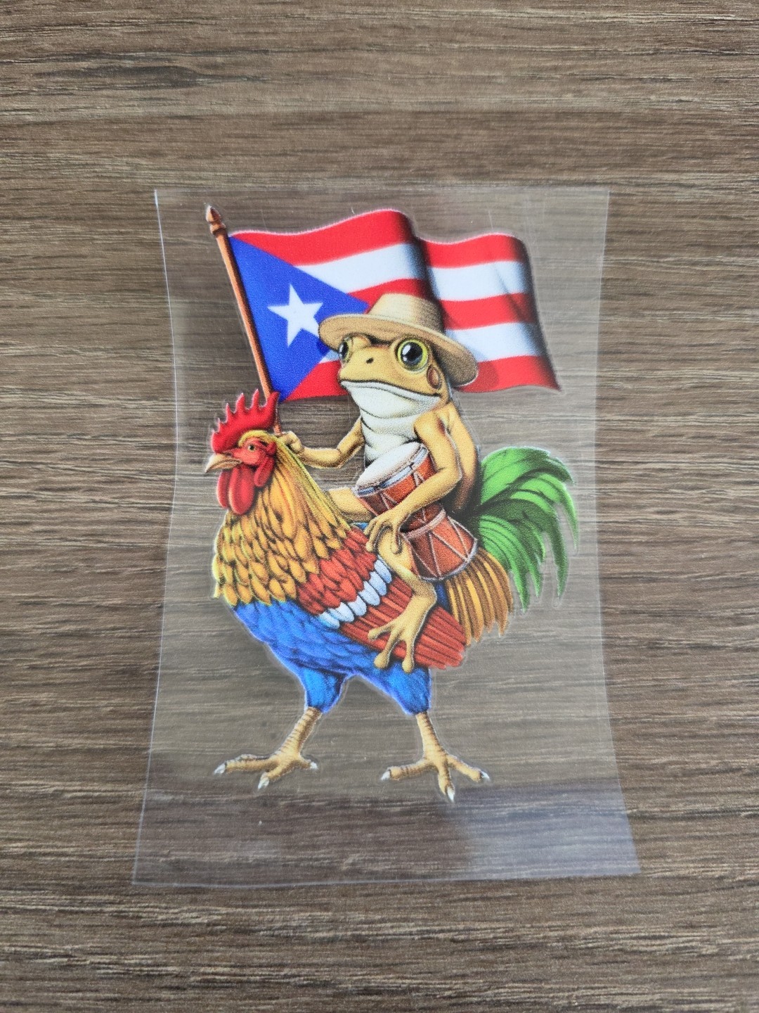 Coqui Riding Rooster | Puerto Rico Flag Decal | UV DTF Made In USA
