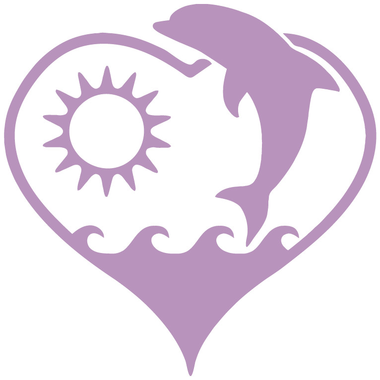 Dolphin Heart Sun Summer Ocean Water Many Colors Die Cut Vinyl Decal Made in USA