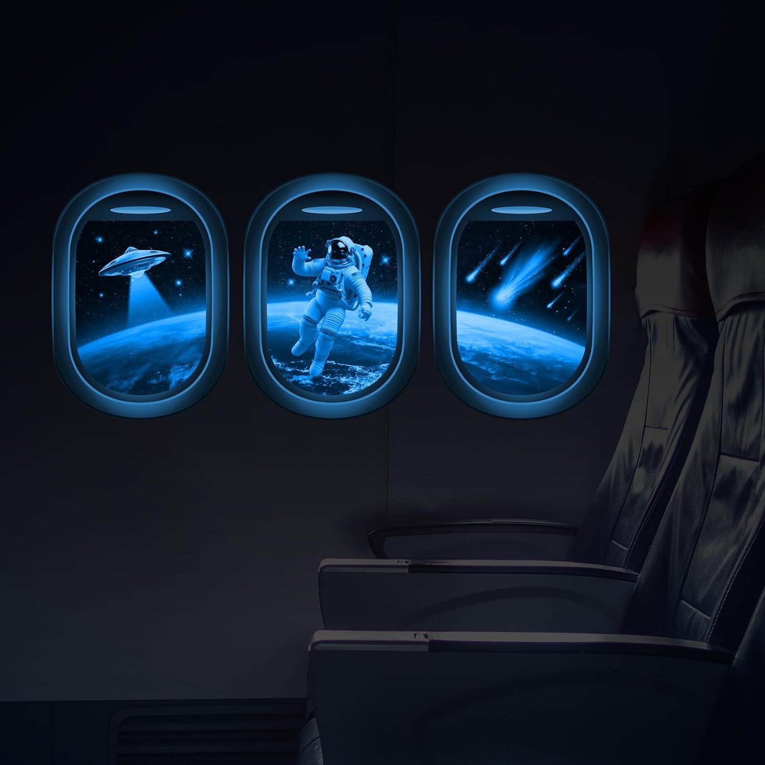 Glow in The Dark 3D Space Wall Decals, Set of 3 Galaxy Window Stickers for Wa…