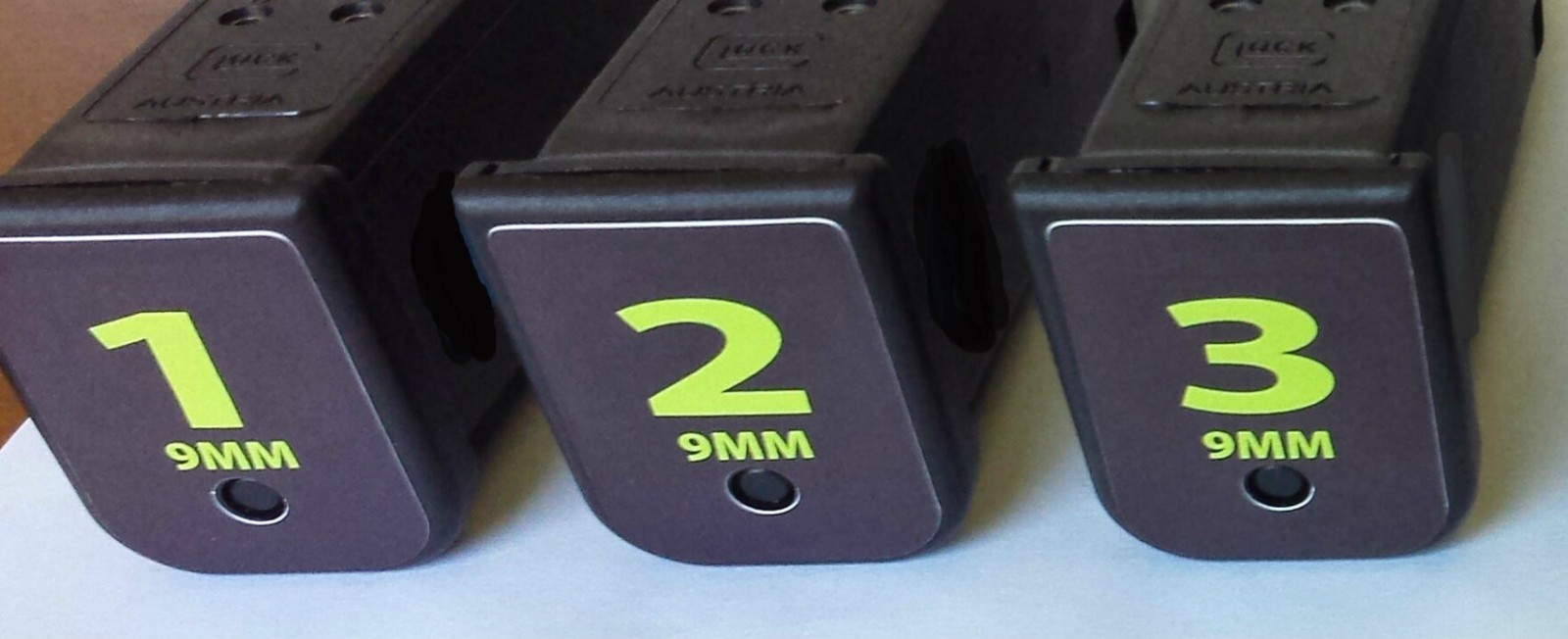 FITS GLOCK 9MM LIME NUMBERED 1-6 MAGAZINE BASE PLATE STICKERS,set of 6