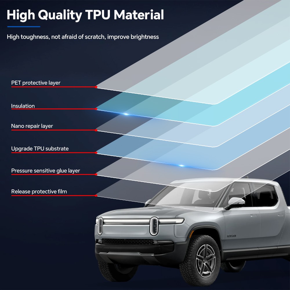 For Rivian R1T 2021-2023 Paint Protection Film Precut Kit Gloss Clear PPF TPU