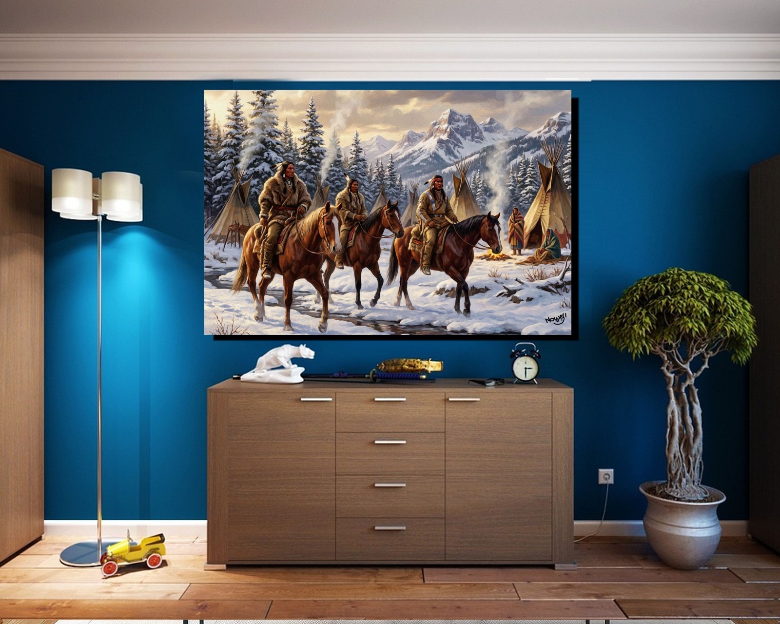 Native American Indians A Winters Hunting Party Gallery Canvas Wrap SN/LE