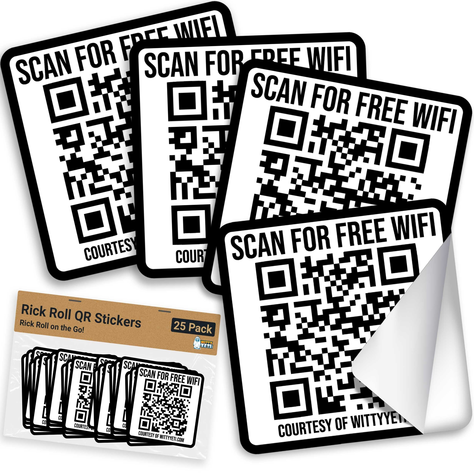 Witty Yeti 2×2 in. Fake Wifi Prank Ad-free QR Code Stickers, 25 Pack