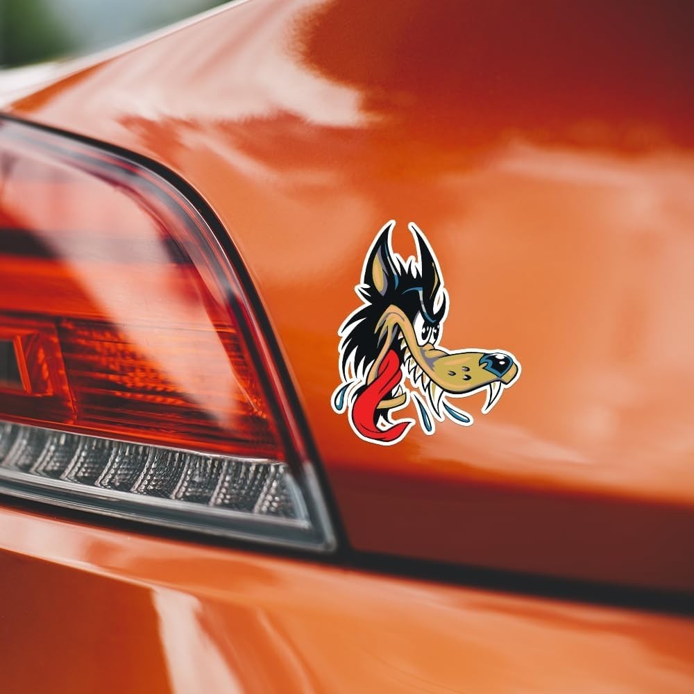 Big Bad Wolf Head Kustom Kulture Cartoon Vinyl Decal Car Bumper Sticker 5"x4"