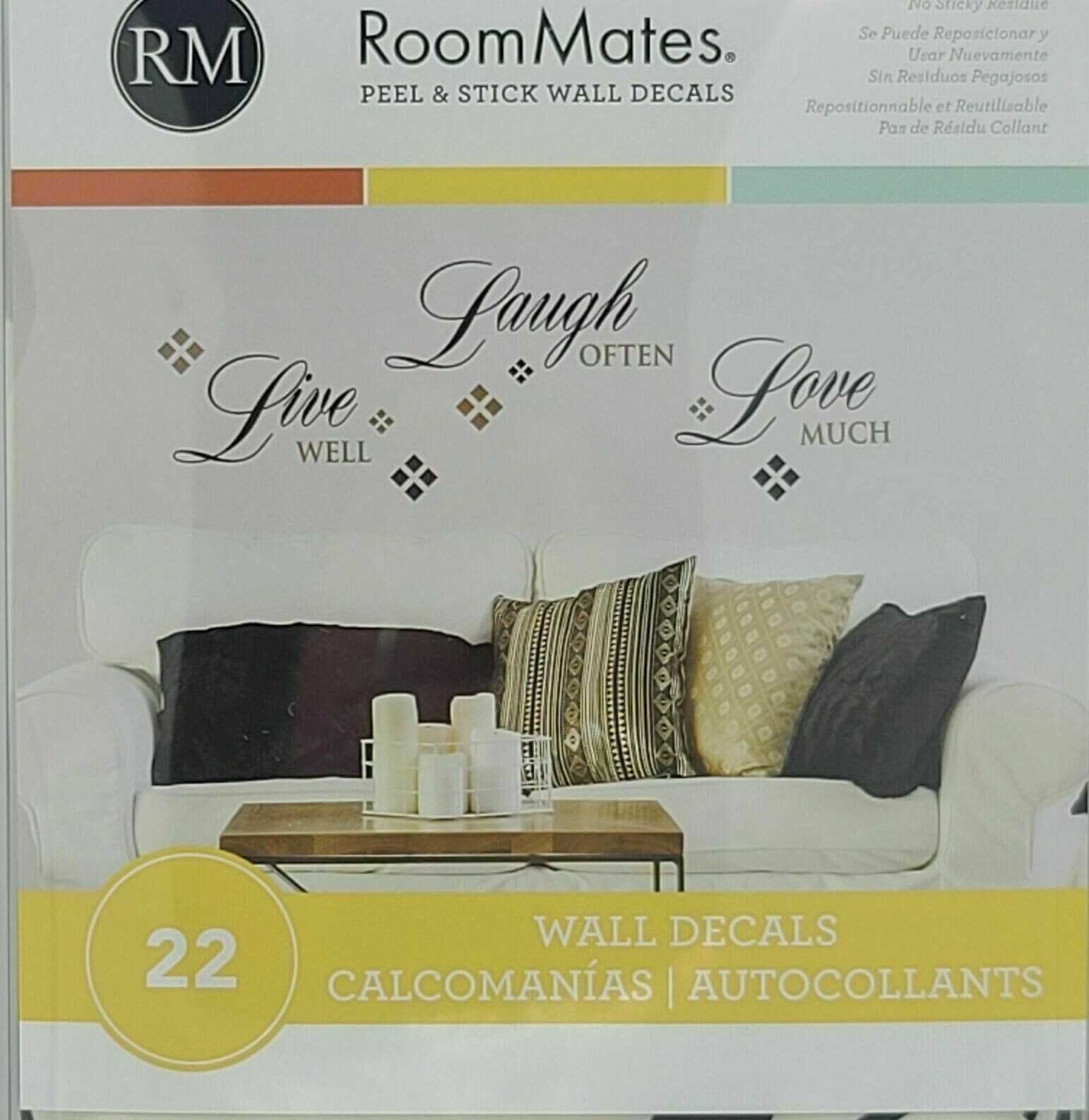 RoomMates RMK1396SCS 7.75" W x 7.75" L Live Laugh Love Peel and Stick Wall Decal