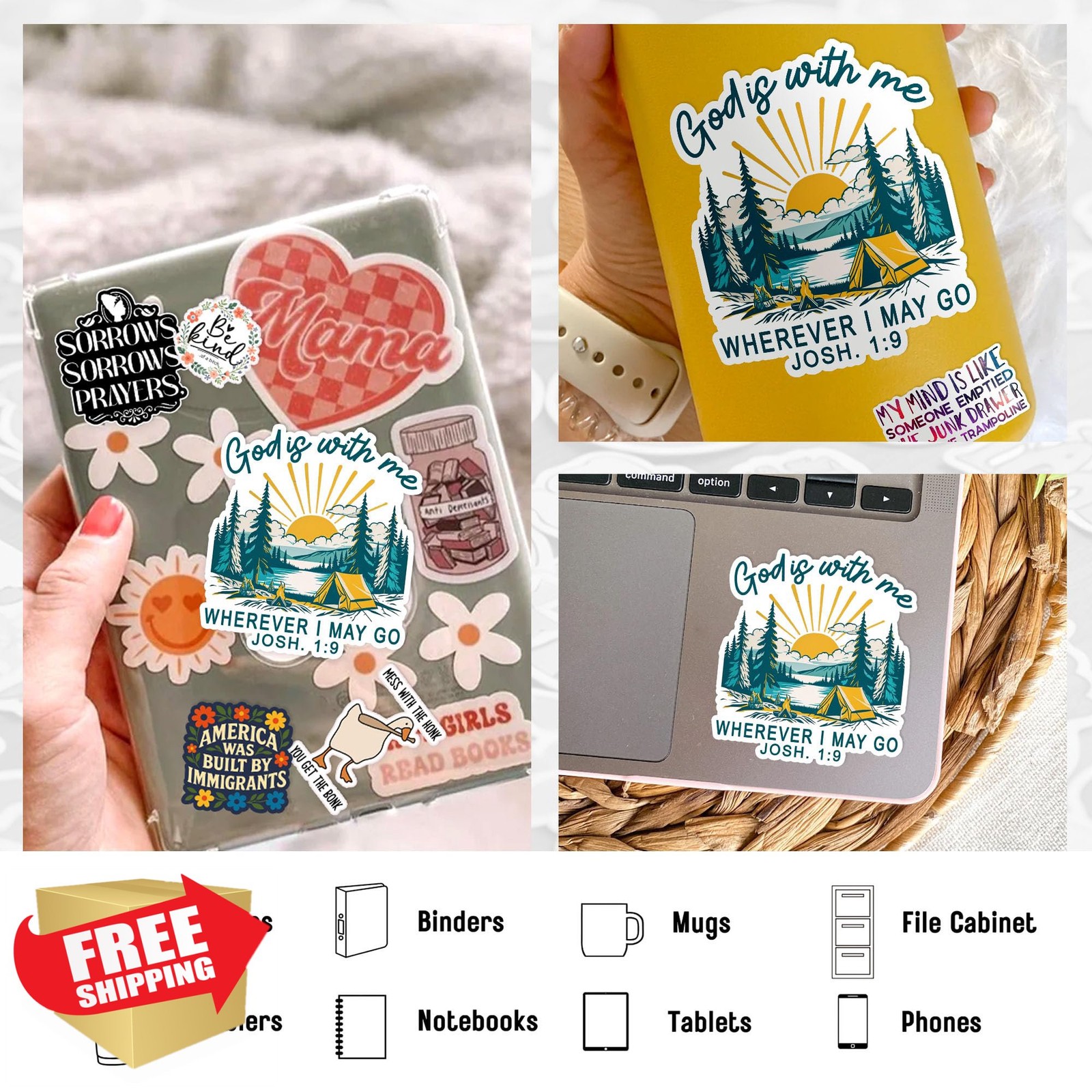 Generic God is with Me Stickers 2x2in 3pcs