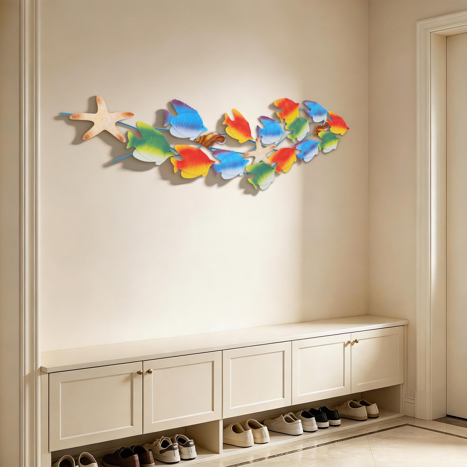 Metal Marine Fish Group Wall Decoration,ocean Decor Art F/ Living Room/bedroom