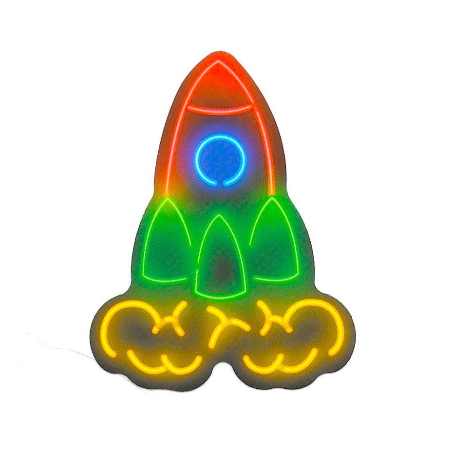 Neon Space Rocket Vinyl Sticker Retro Astronaut Decal Glow Galaxy Aesthetic