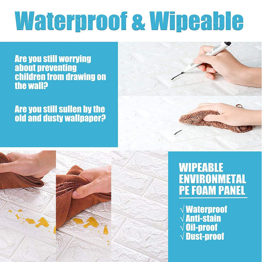 10PCS Large 3D Soft Tile Brick Wall Sticker Self-Adhesive Waterproof Foam Panel