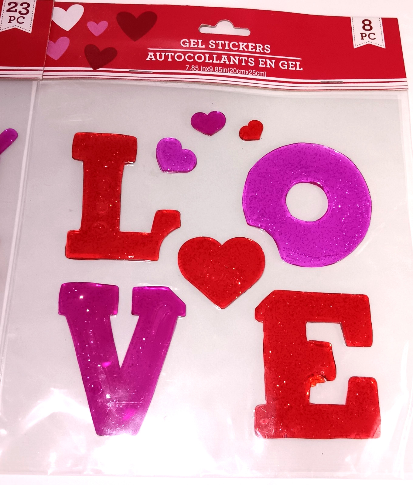 NEW Valentines Day Love Hearts Glittery Sparkle Window Gel Clings Decor 31 pc.