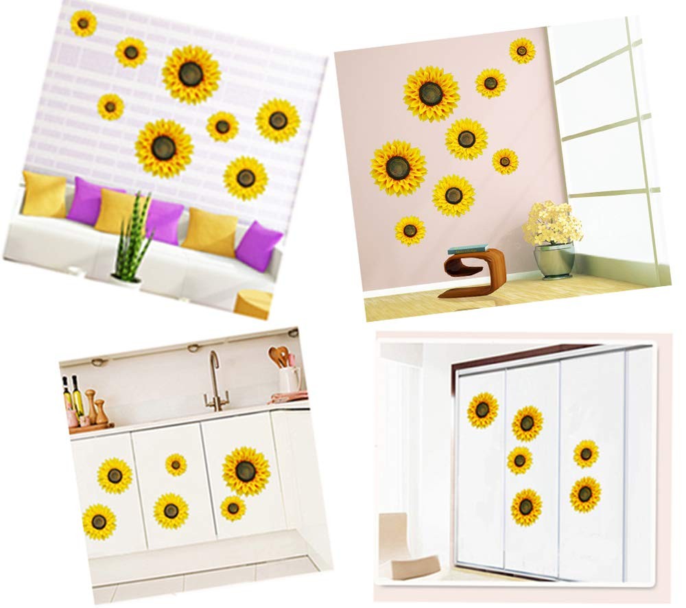 3D Sunflower Wall Decals – 6pcs in 8in/10in Lifelike Removable Art DIY Sunflo…