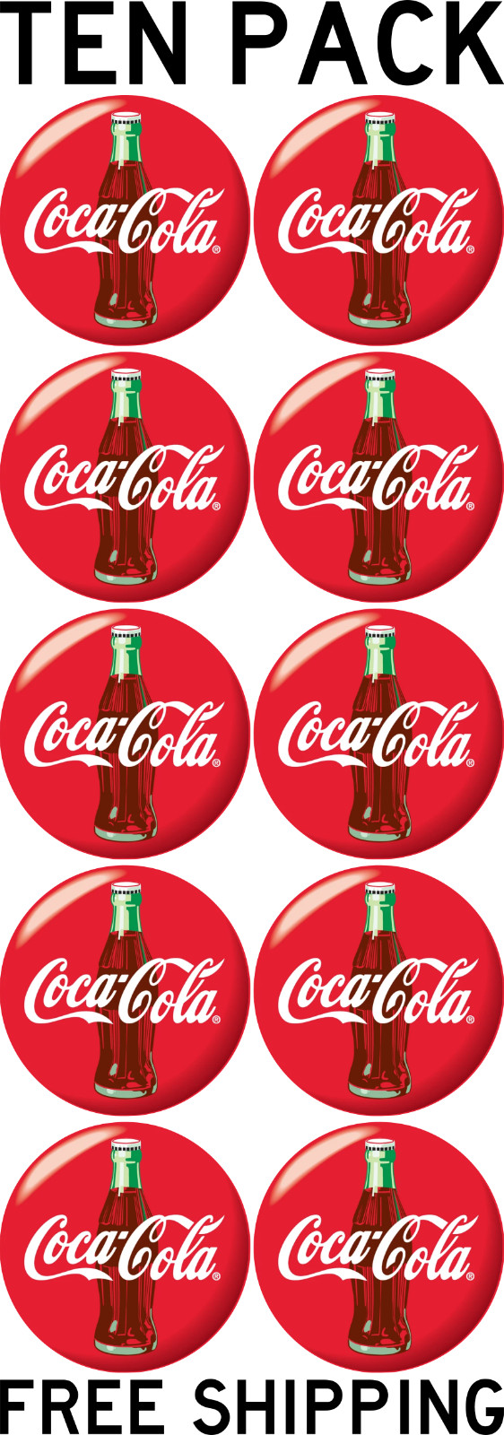 TEN PACK ESTATE FIND COCA COLA COKE PRE 1960's BUTTON VINYL DECAL FREE SHIPPING