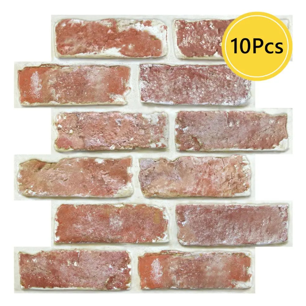 10 Pcs 3D Wall Panels Peel and Stick, 3D Brick Wall Stickers, Adhesive Tile Back