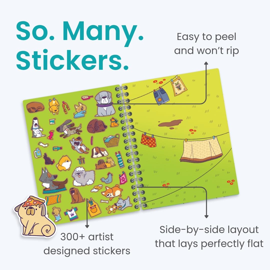 Cupkin KSB58 Dog Sticker Book 300+ Stickers 8 Coloring Pages Ages 2-8