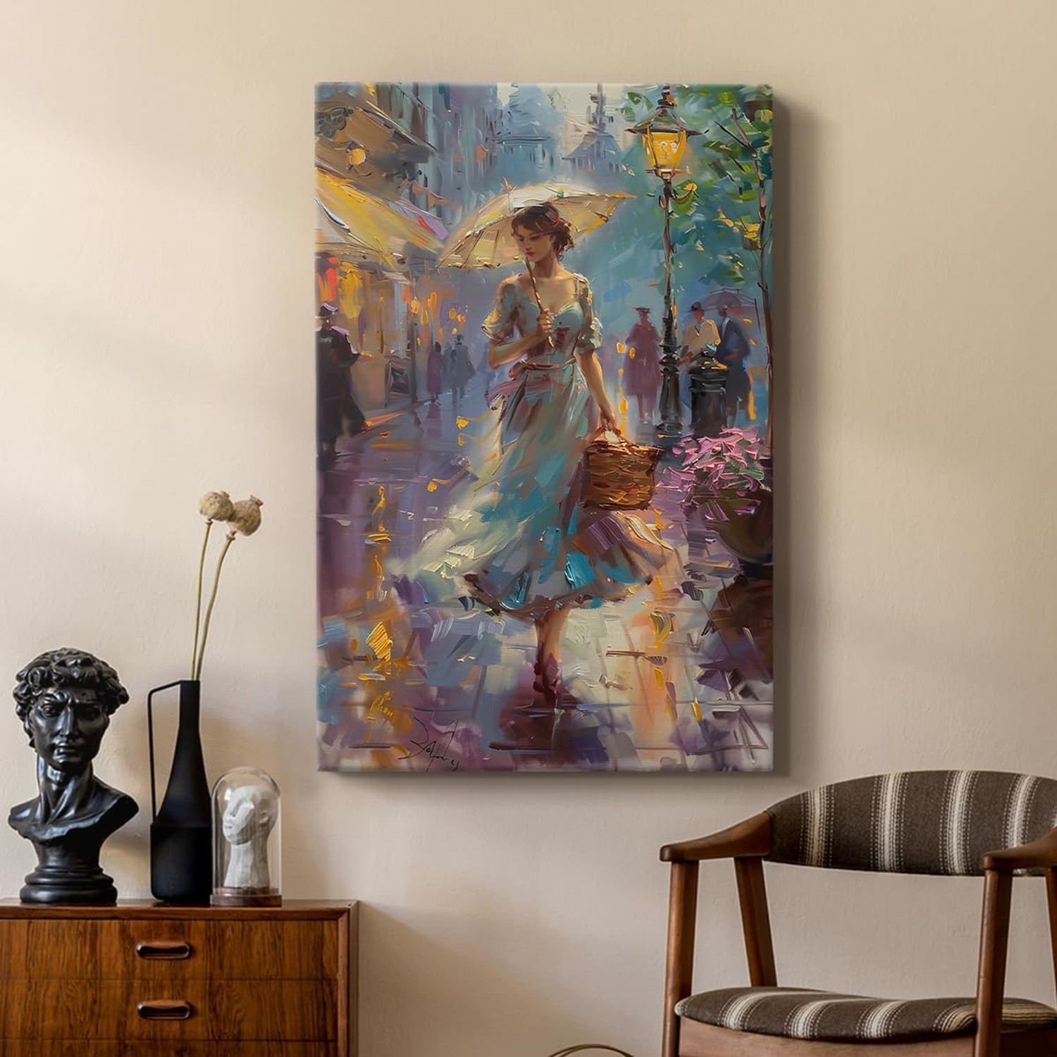 Renditions Gallery Wall Art Paintings for Home Woman walking with Parasol in …