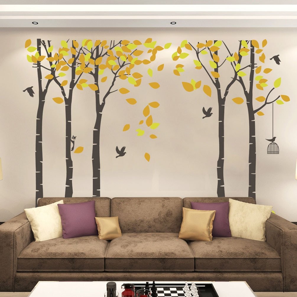 Amaonm 104"x71" Giant Large Jungle 5 Brown Trees Wall Decals Yellow Leaves an…