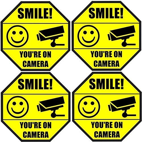 4 Pack Smile You Are On Camera Security Stickers UV Resistant Vinyl Decals