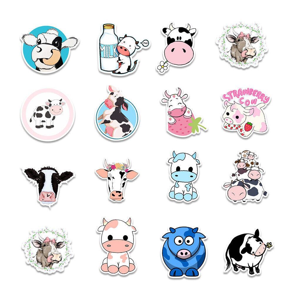 COW Vinyl Stickers ~ WHITE Black PINK Blue Moo! FARM ANIMAL Waterproof DECALS