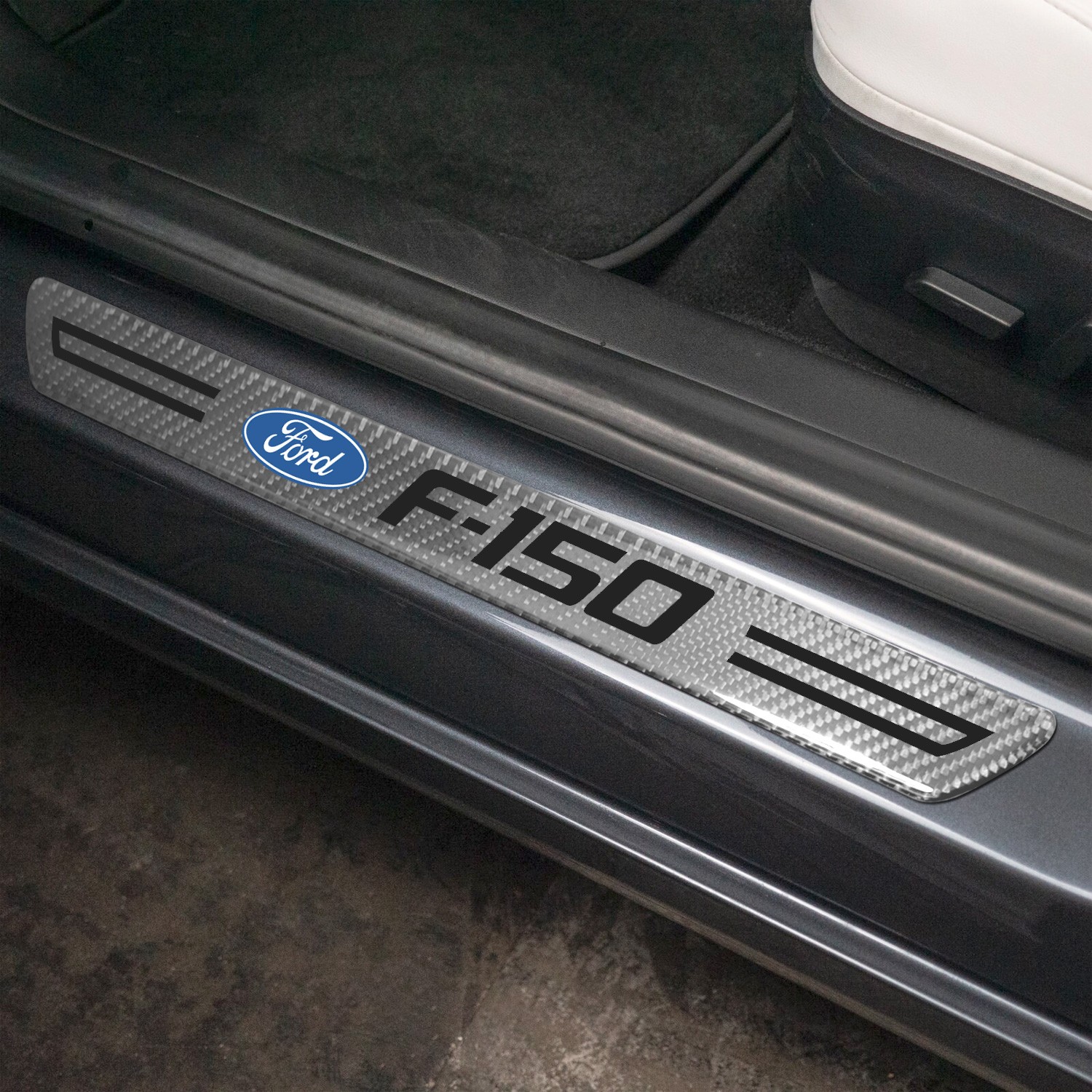 Ford F-150 Silver Carbon Fiber Universal Door Sill Protector Kick Plates
