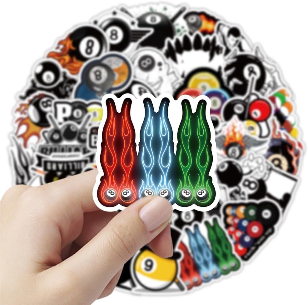 50PCS Billiards Stickers – Premium Vinyl Waterproof Decals, Perfect for Water Bo