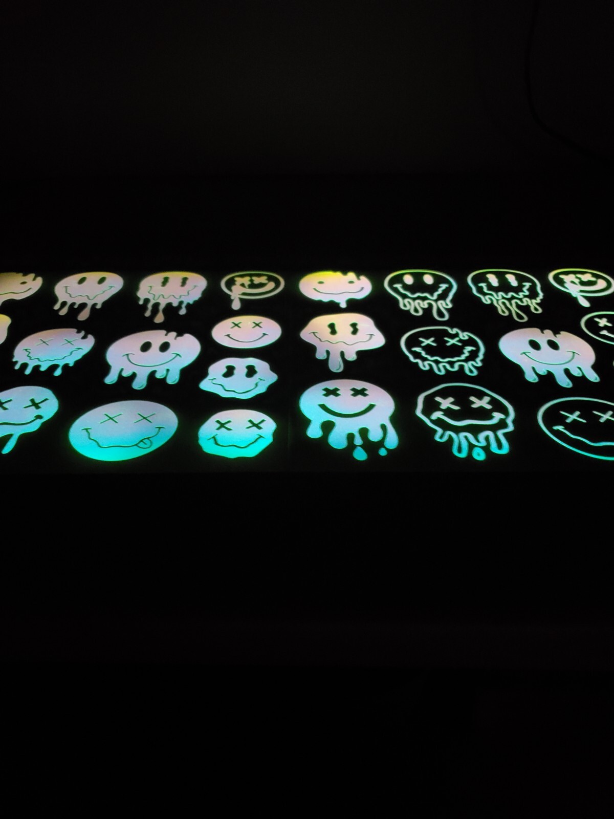 Glow In The Dark Vinyl Decal Smiley Face Drip Effect Lit Studio Decor Full Sheet