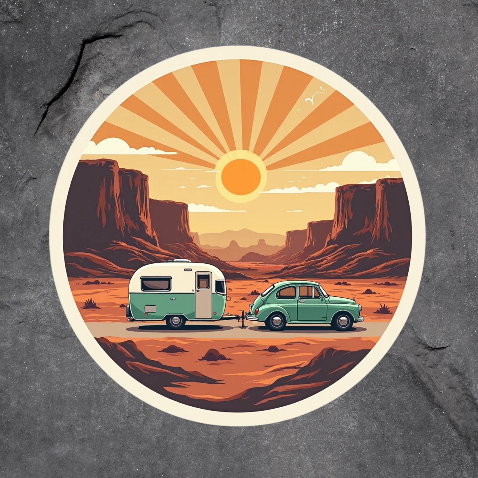 Camping sticker vinyl decal retro camper car desert road trip outdoor travel