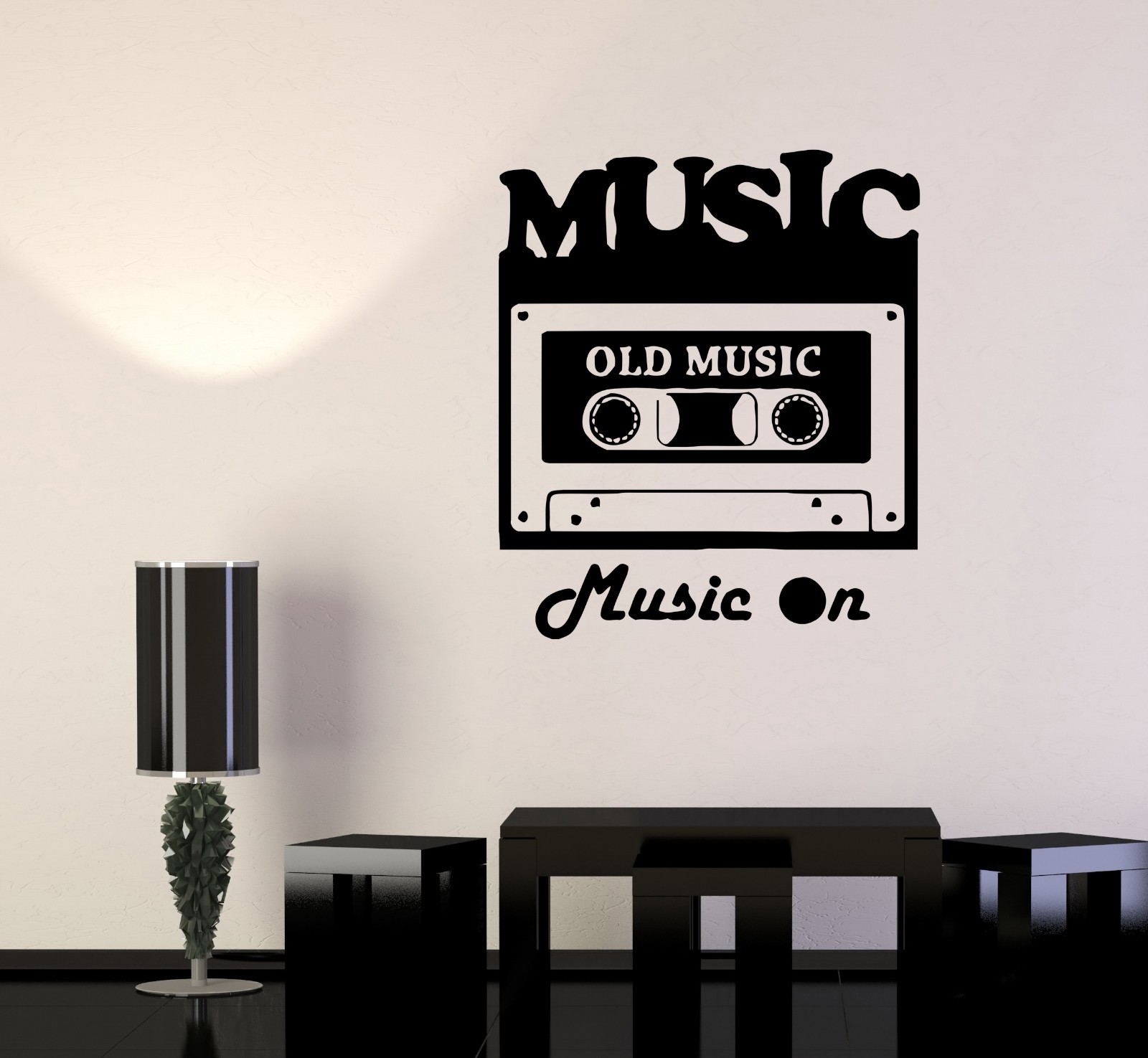 Wall Decal Old Music Cassette Record Player Lettering Words Vinyl Sticker ed1419
