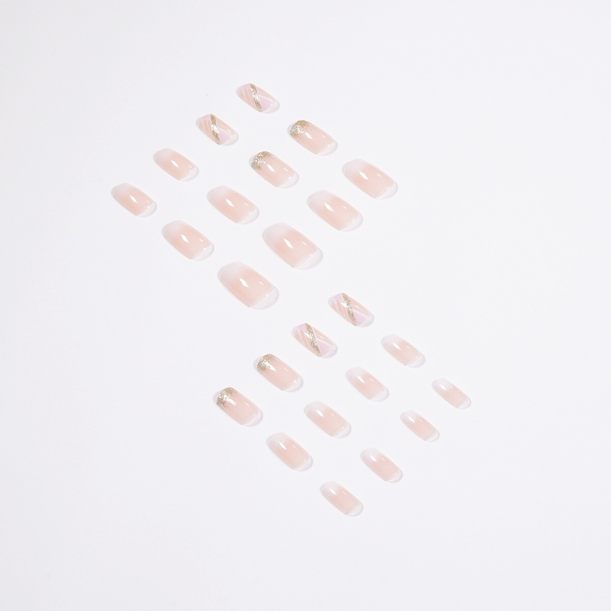 Mid-Length Press On False Nails Gradient Easy Wear Franch Reusable Natural