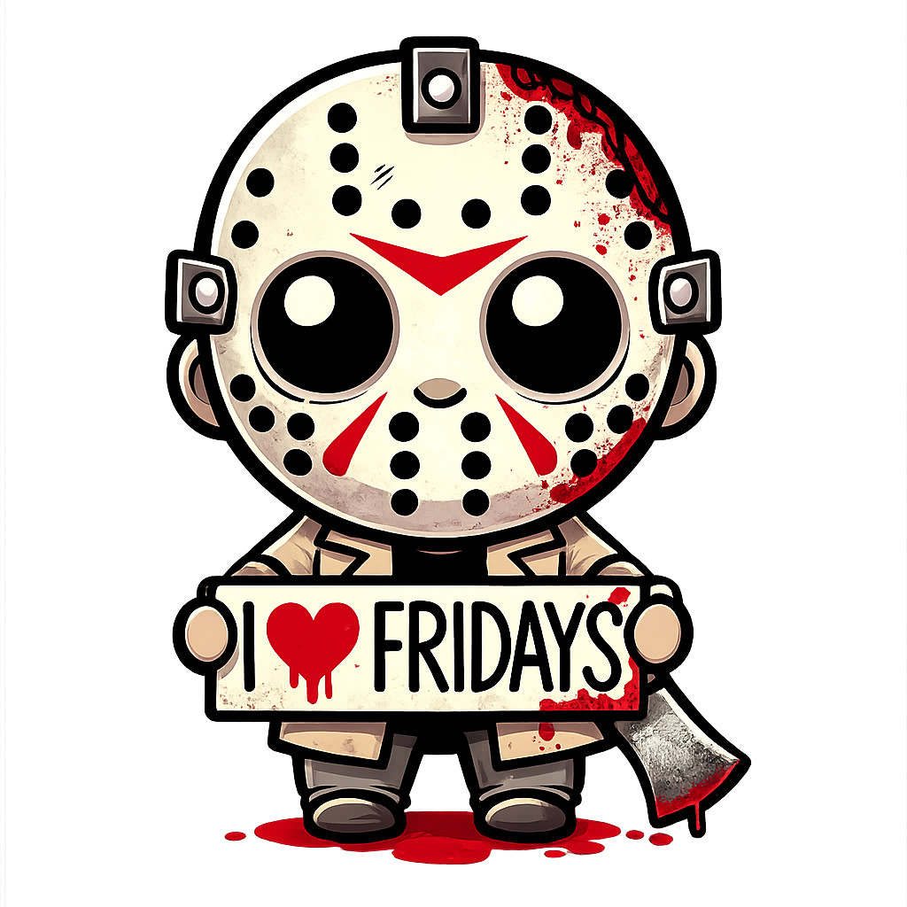Jason Voorhees I Love Fridays Kawaii Chibi Vinyl Sticker Horror Decal