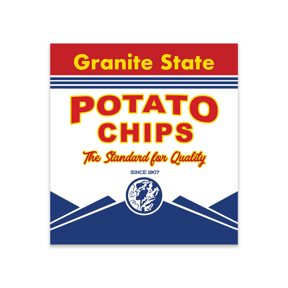 Vinyl Sticker; Granite State Potato Chips New Hampshire Die Cut Sticker, retro