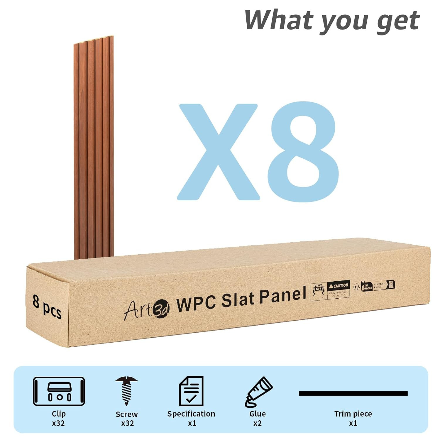 Art3D WPC Slat Wall Panels, 8-Pack 108 X 6 Inch 3D Wall Accents for Interior Wal