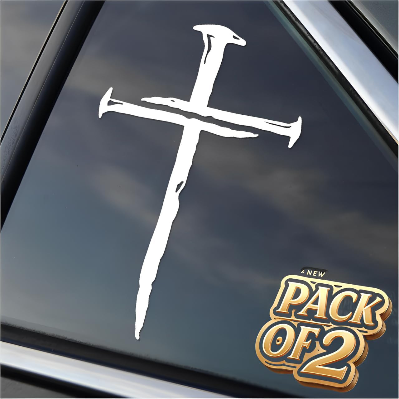 Cross of Nails Sticker – Vinyl Christian Sign Decal, Pack of 2, 5.9 X 4 Inches