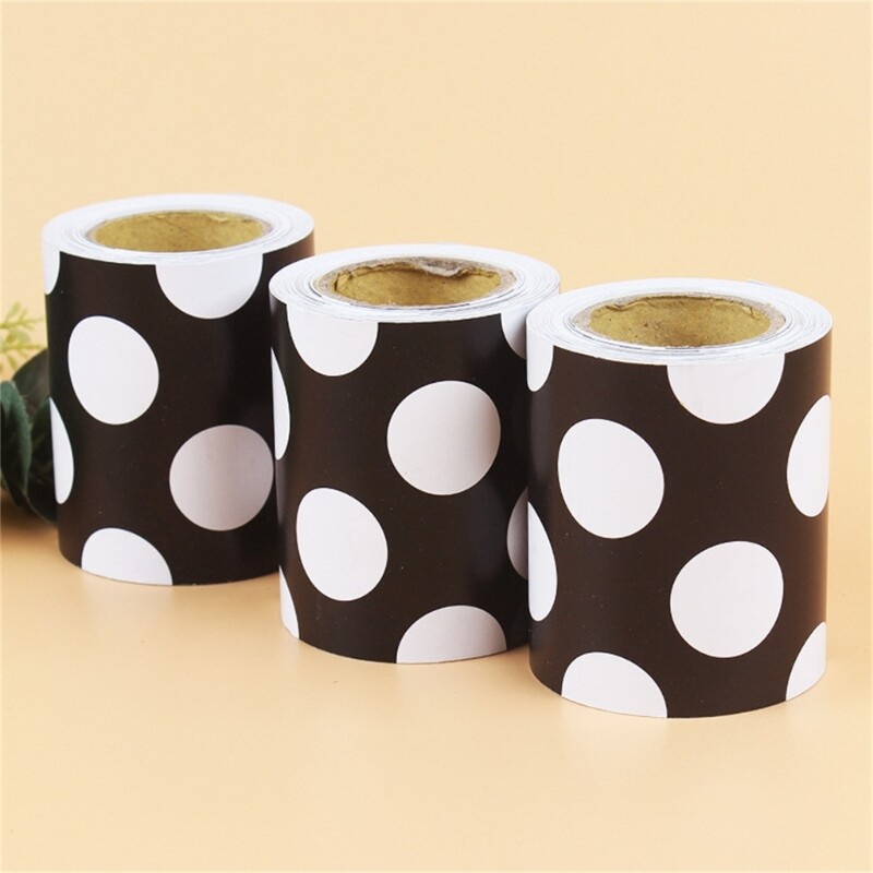 32.8ft White Black Dots Border Trim Wall Sticker for Chalkboard Party Decoration