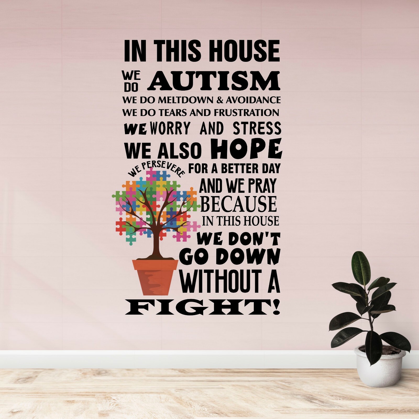 Inspirational Fight Autism Message Home Of Hope Design Vinyl Wall Sticker 20×33