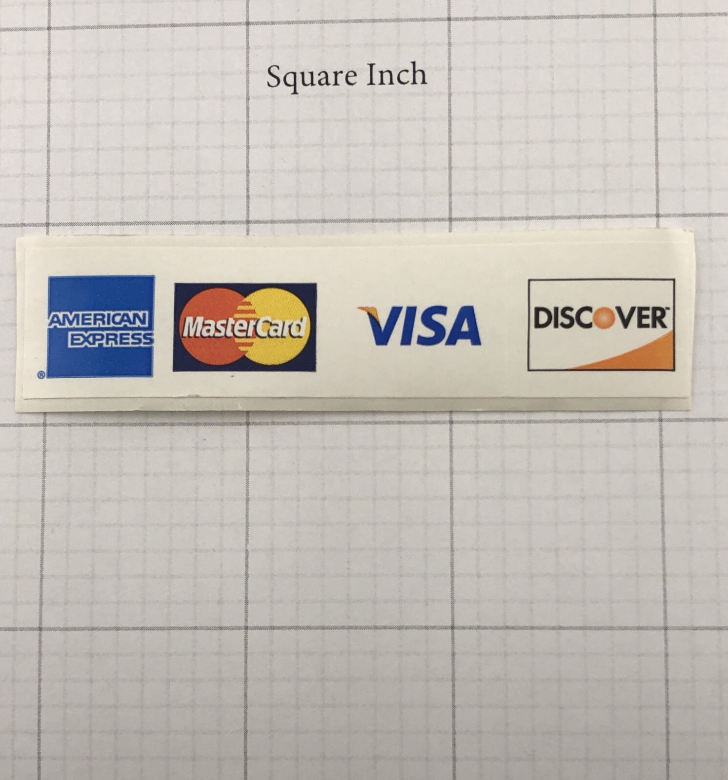 4x CREDIT CARD DECAL STICKERS – American Express, MasterCard, Visa, Discover.