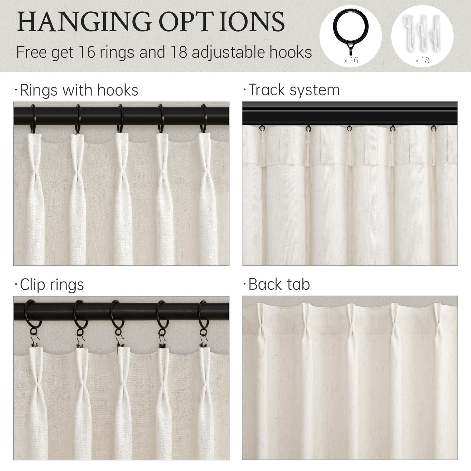 Natural Pinch Pleated Linen Curtains 84 Inch Long 2 Panels for Living Room Be…