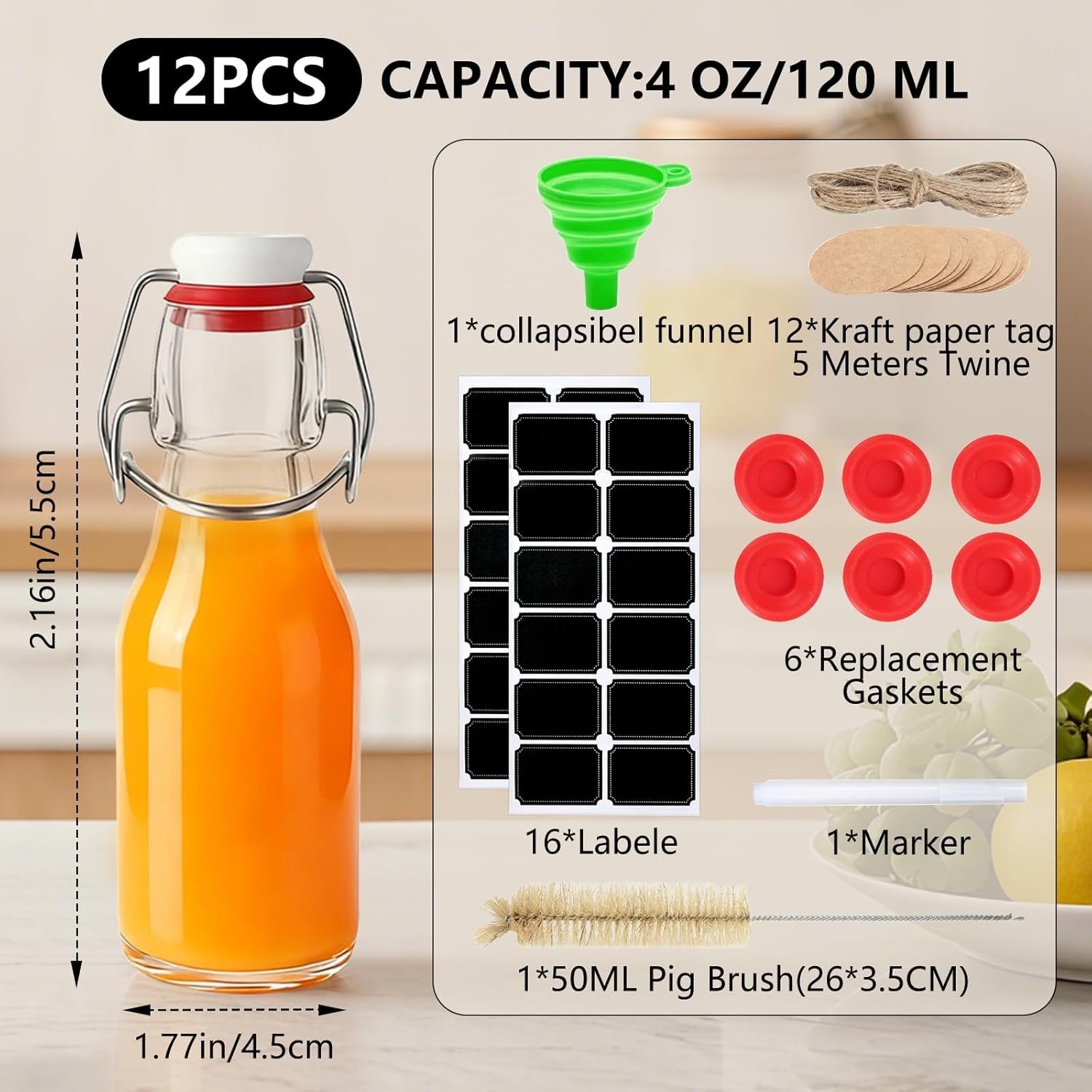 24 botellas de vidrio con tapa abatible de 4oz con tapa abatible para Kombucha