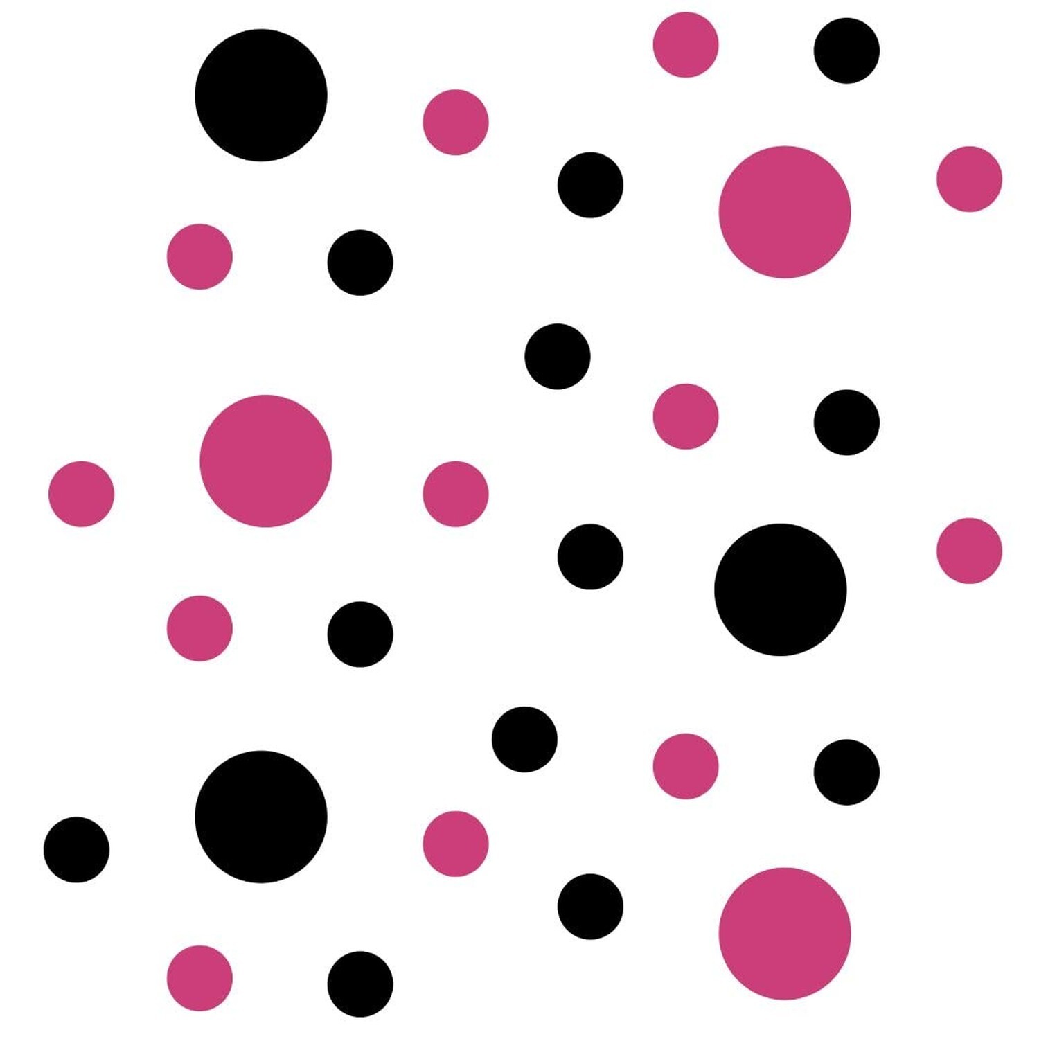 Hot Pink/Black Vinyl Wall Stickers – 2 & 4 inch Circles (30 Decals) 30 Decals